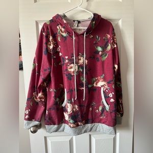 Burgundy Floral Hoodie